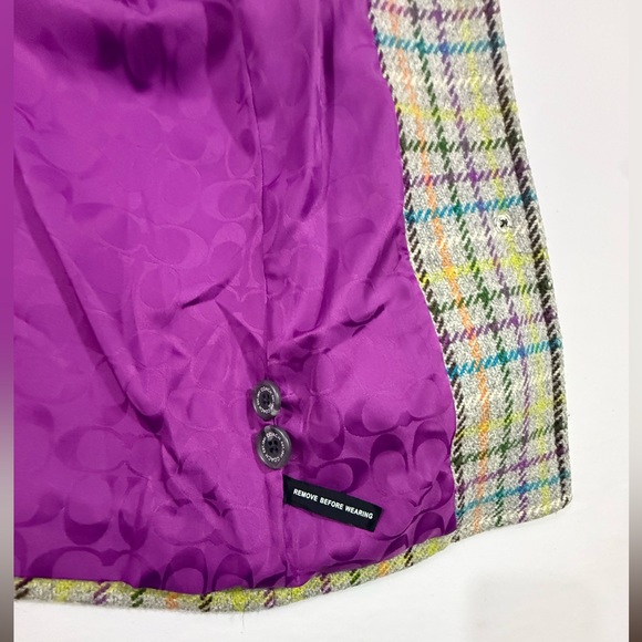 Coach Tattersall Wool Plaid Peacoat XS Purple Lining Button Front - Picture 10 of 15